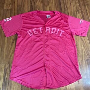 Detroit Tigers Pink Baseball Jersey Adult Large Karmanos Cancer Awareness 26 NEW